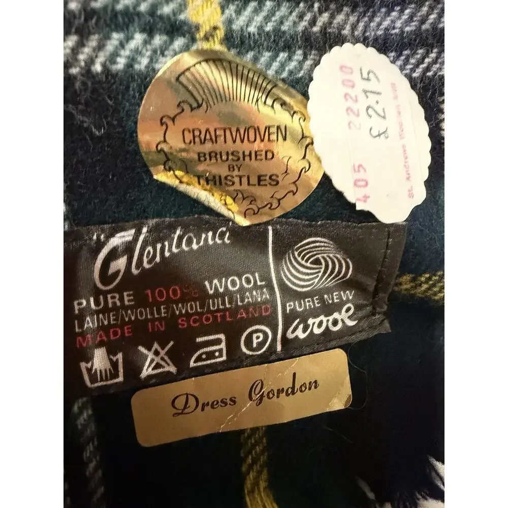 2 Lot Vnt Glentana Blue Green Plaid 100 Wool Fringed Scarf Made In Scotland 46x8